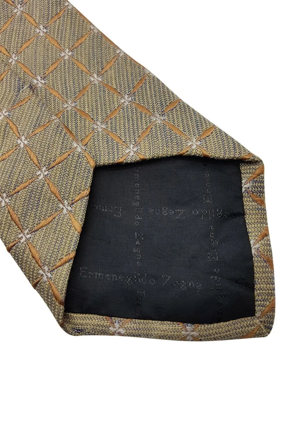 ERMENEGILDO ZEGNA 80% Silk Classic Length Designer Tie Gold Square Pattern (60)