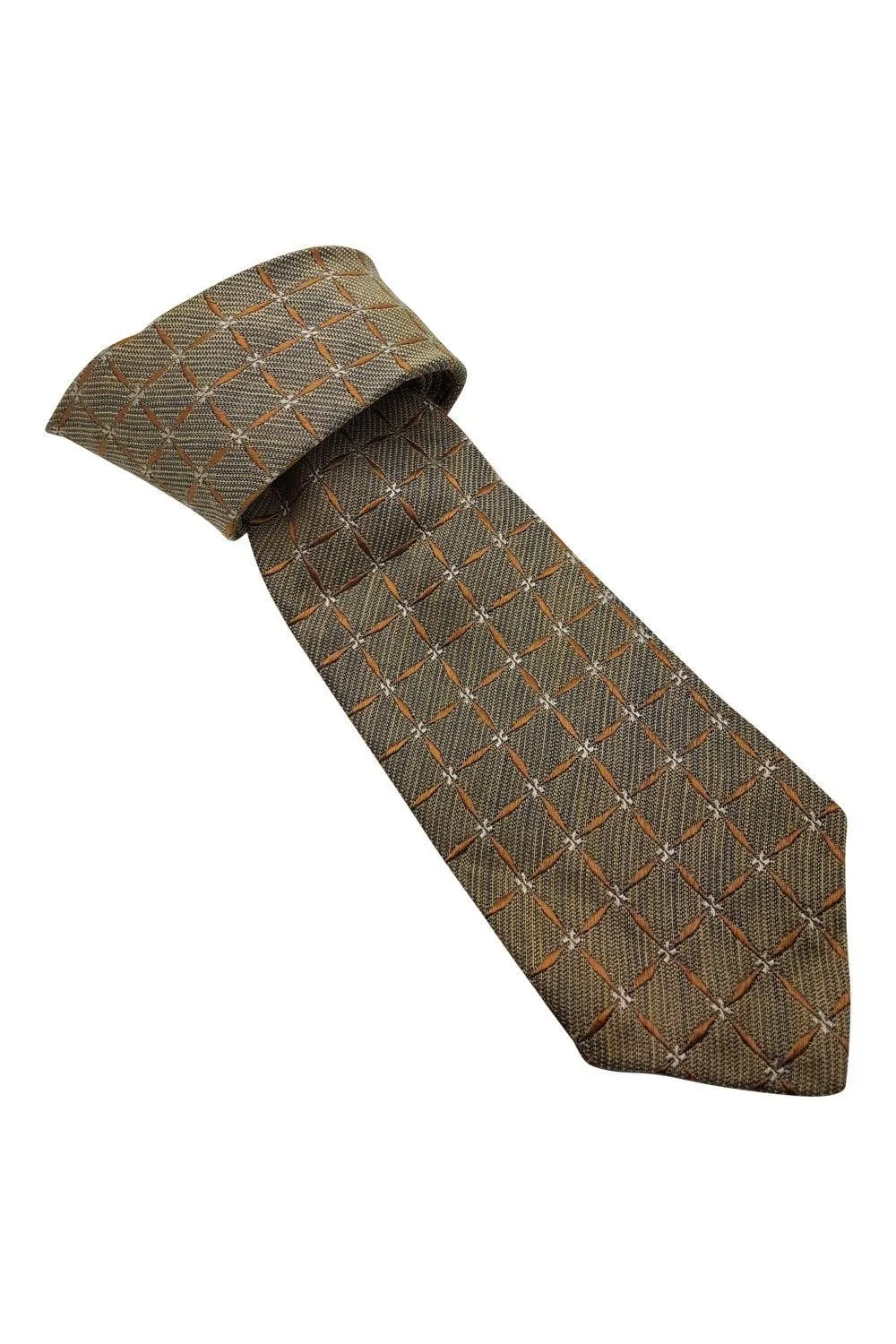 ERMENEGILDO ZEGNA 80% Silk Classic Length Designer Tie Gold Square Pattern (60")