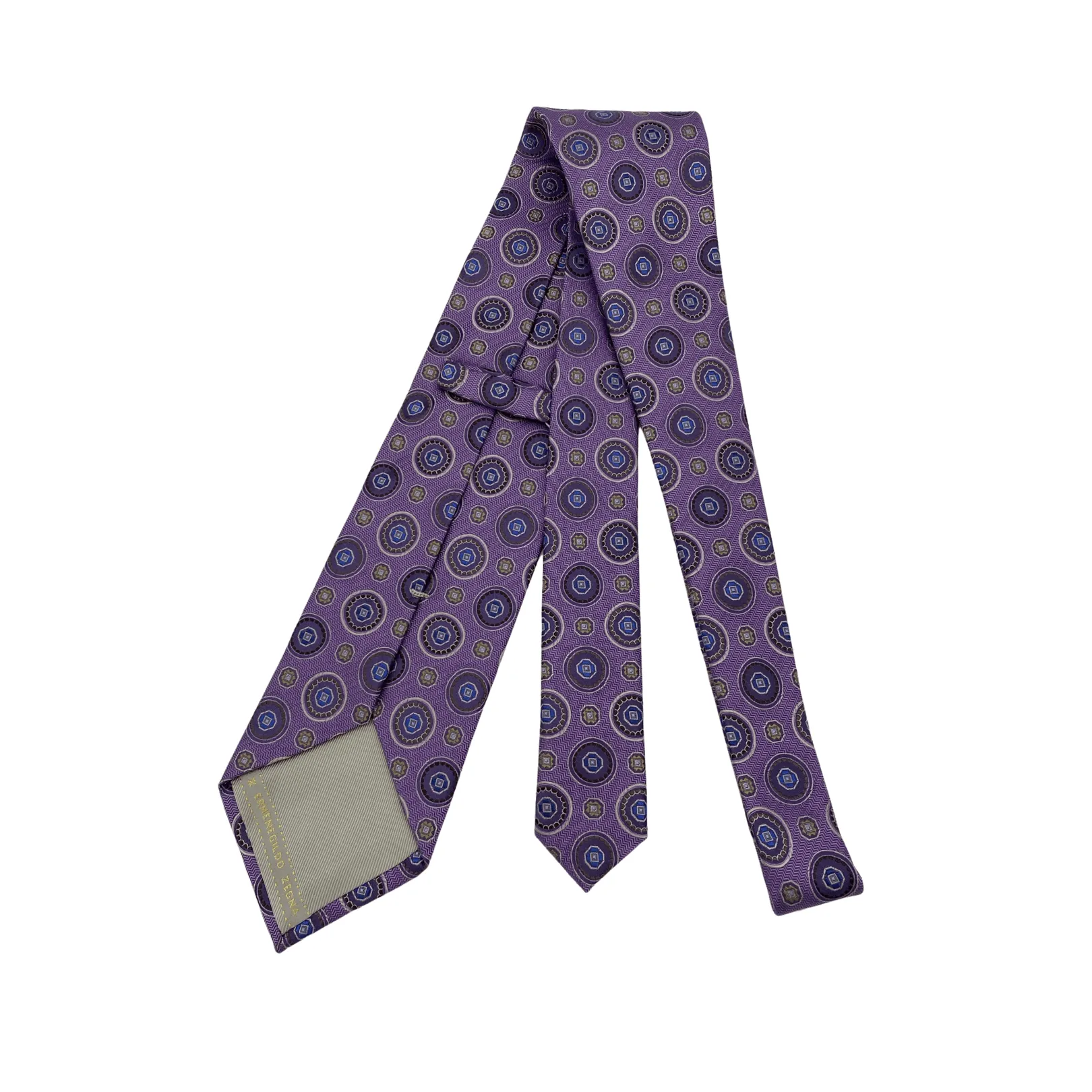 ERMENEGILDO ZEGNA Abstract Circular Pattern Silk Tie - Purple