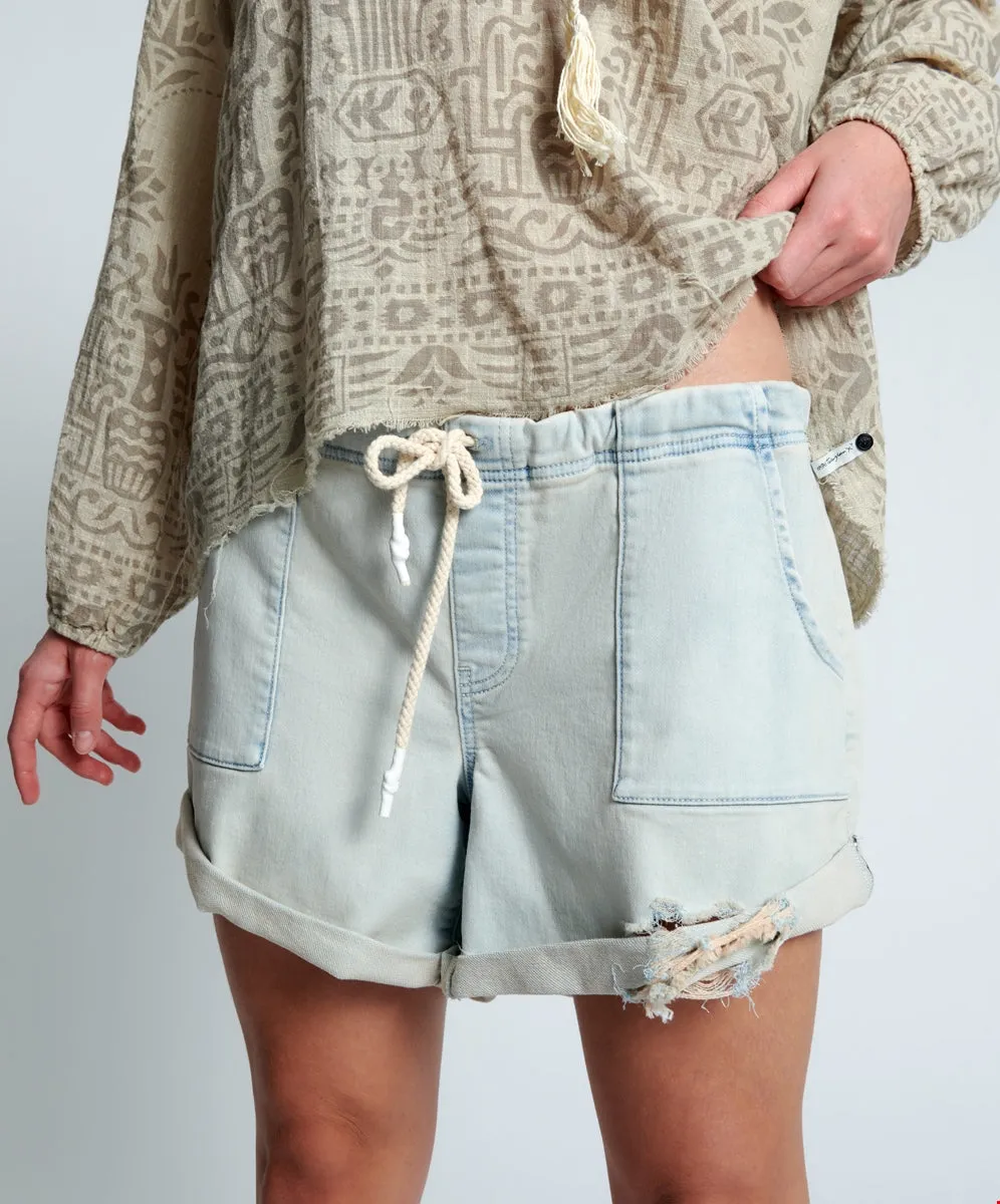 Faded Blue Luxe Stretch Bandit Low-Waist Shabby Chic Shorts