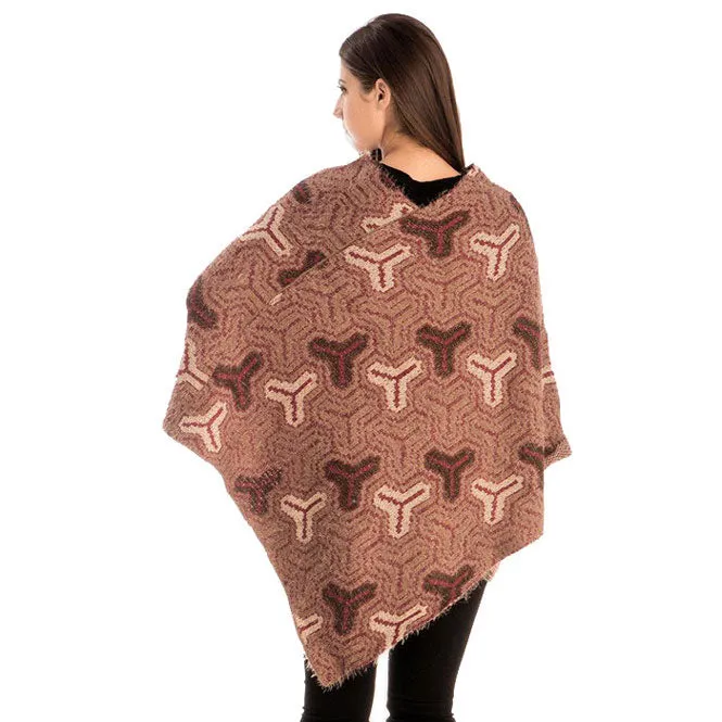 Fall Winter Patterned V-Neck Poncho