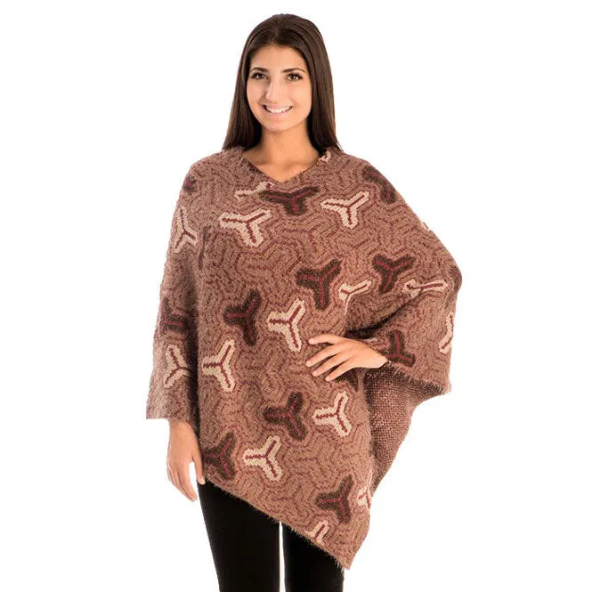 Fall Winter Patterned V-Neck Poncho