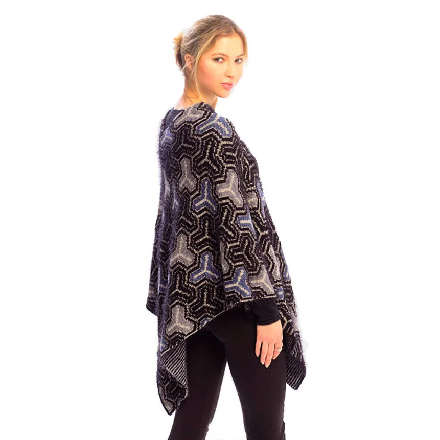 Fall Winter Patterned V-Neck Poncho