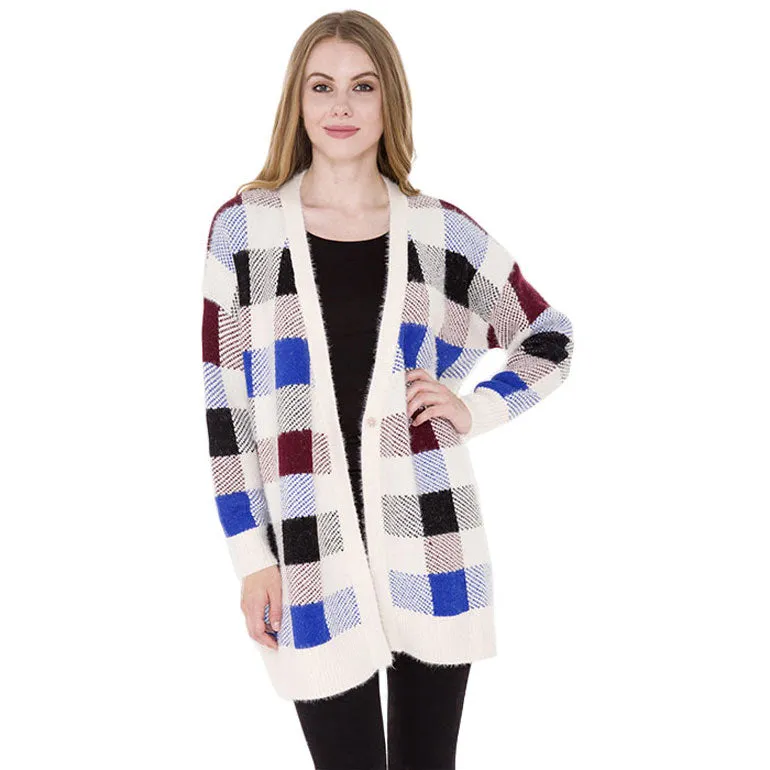 Fall Winter Plaid Check Cardigan