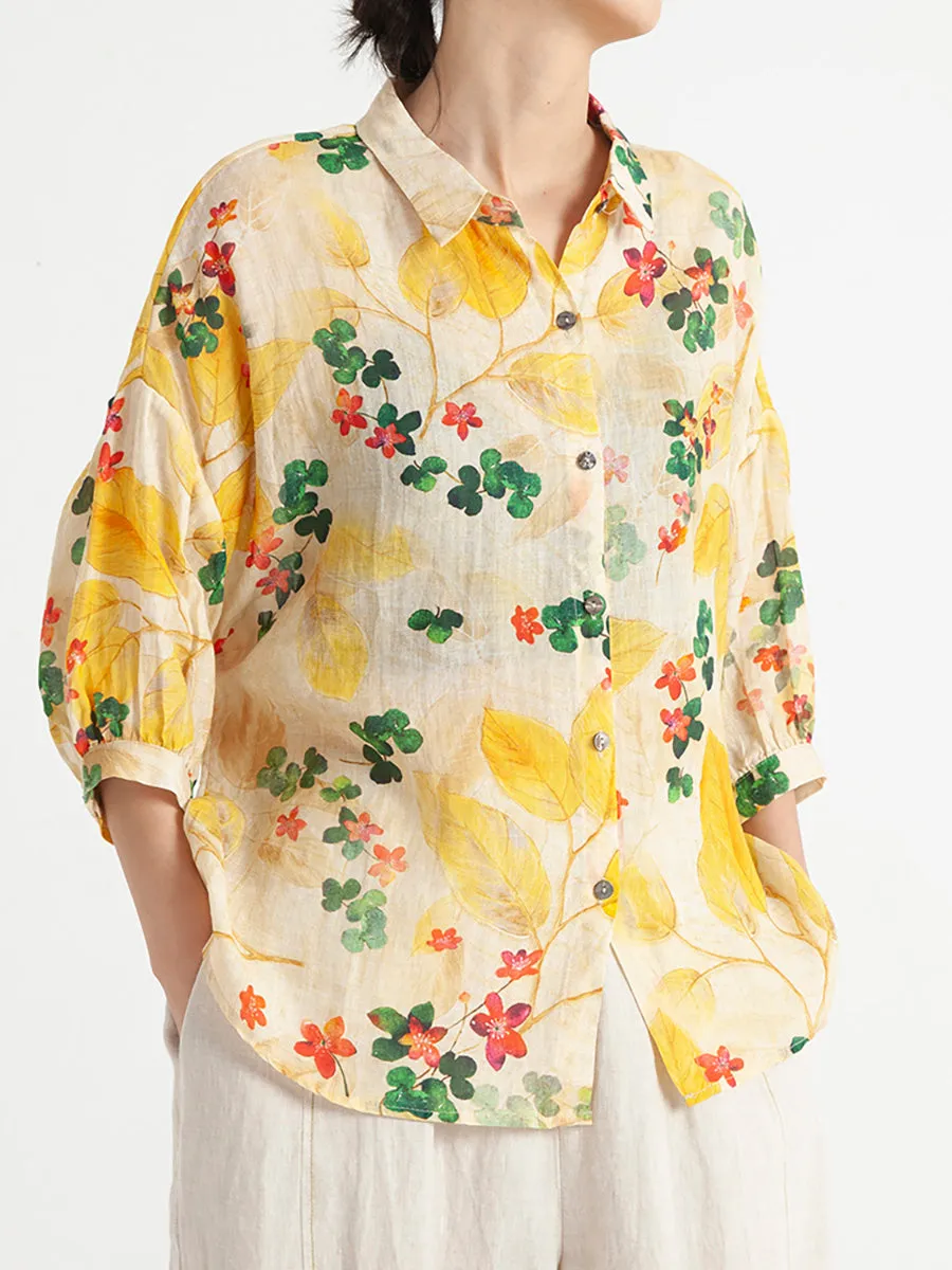 Floral Vintage Women Summer Loose Shirt