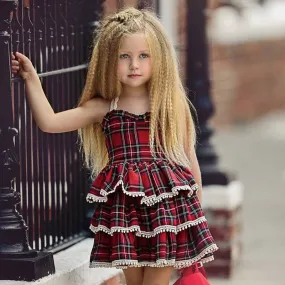 Girls Layered Ruffle Plaid Dress