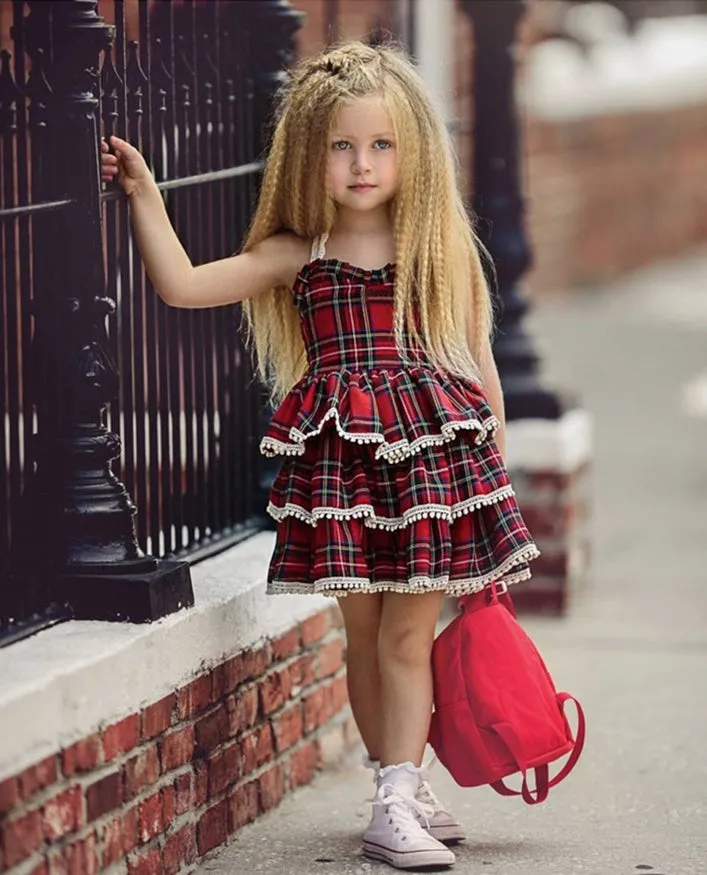 Girls Layered Ruffle Plaid Dress