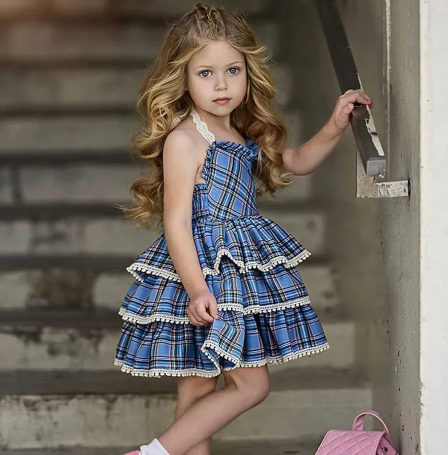 Girls Layered Ruffle Plaid Dress