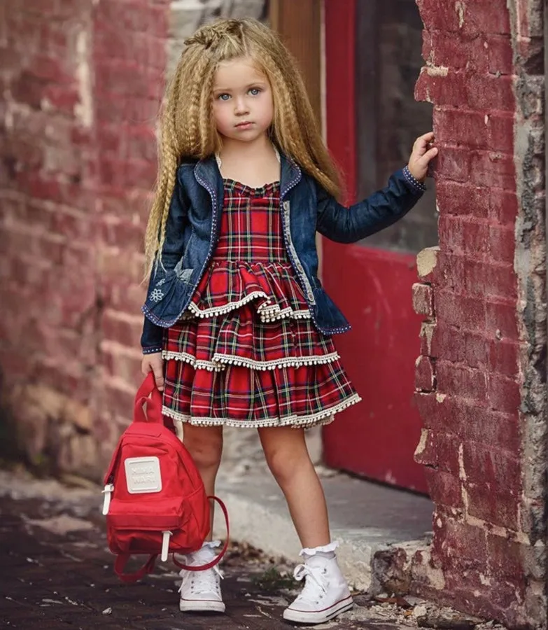 Girls Layered Ruffle Plaid Dress