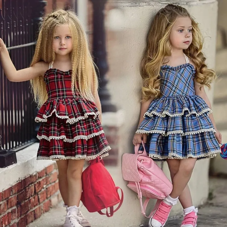 Girls Layered Ruffle Plaid Dress