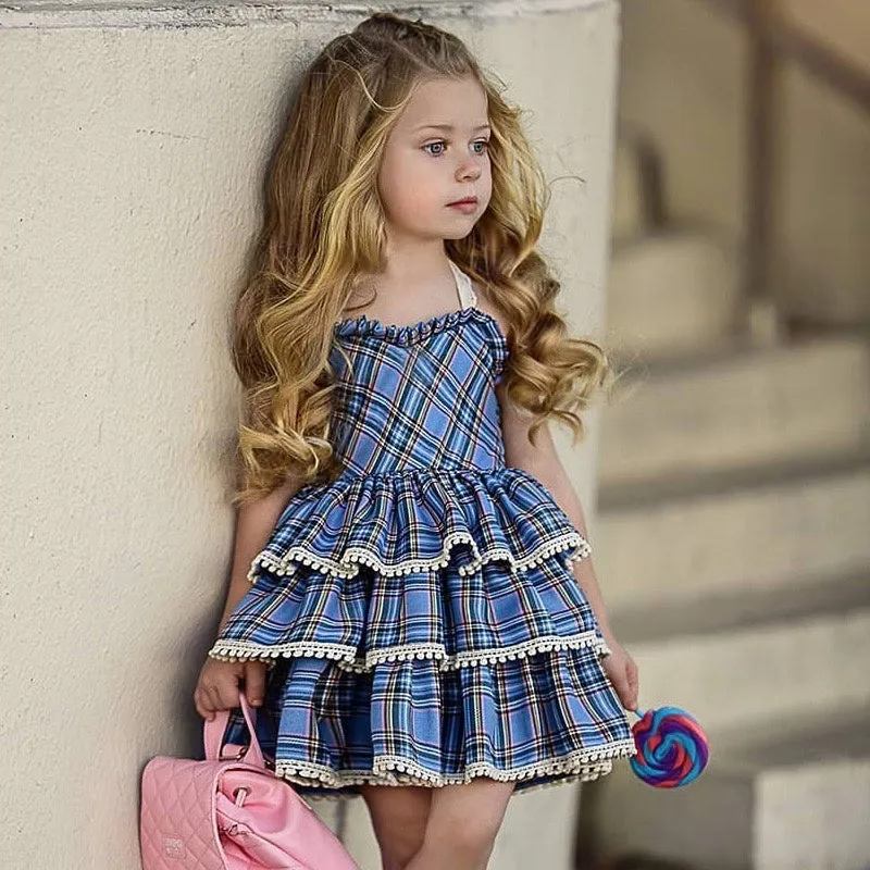 Girls Layered Ruffle Plaid Dress