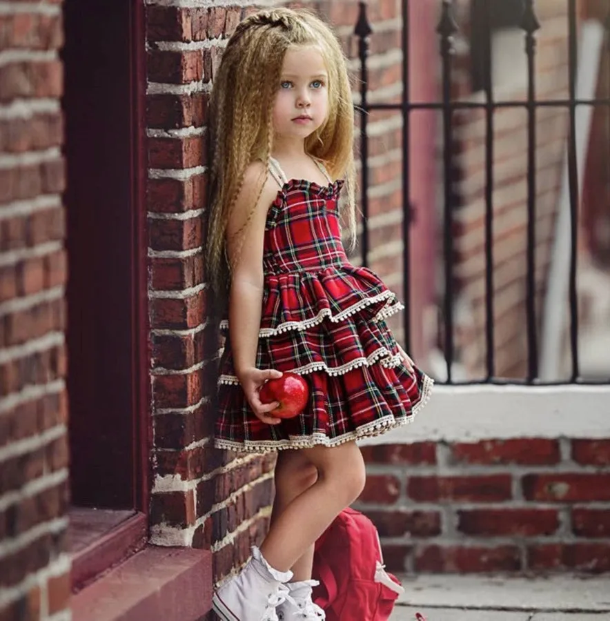 Girls Layered Ruffle Plaid Dress