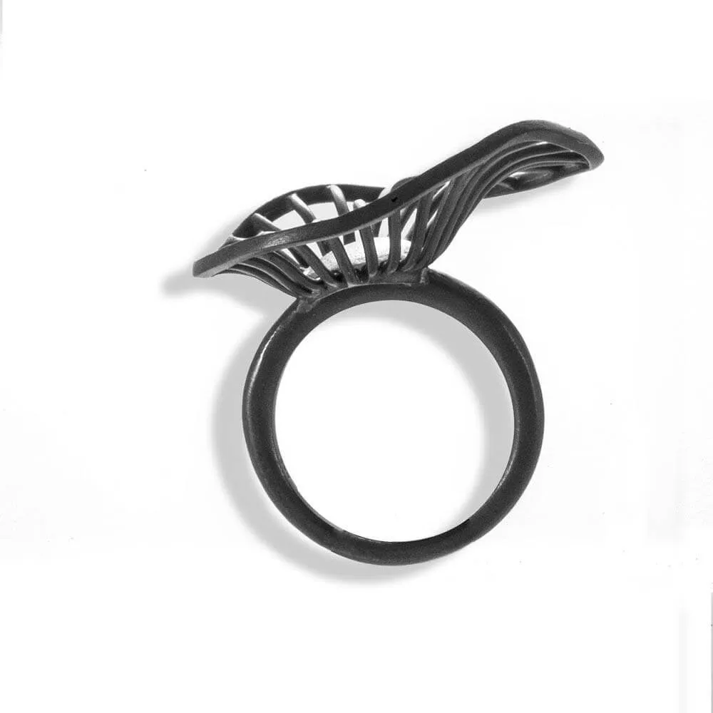 Handmade Black Plated Silver Flower Ring