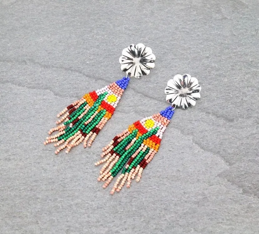 Handmade cactus beaded earrings