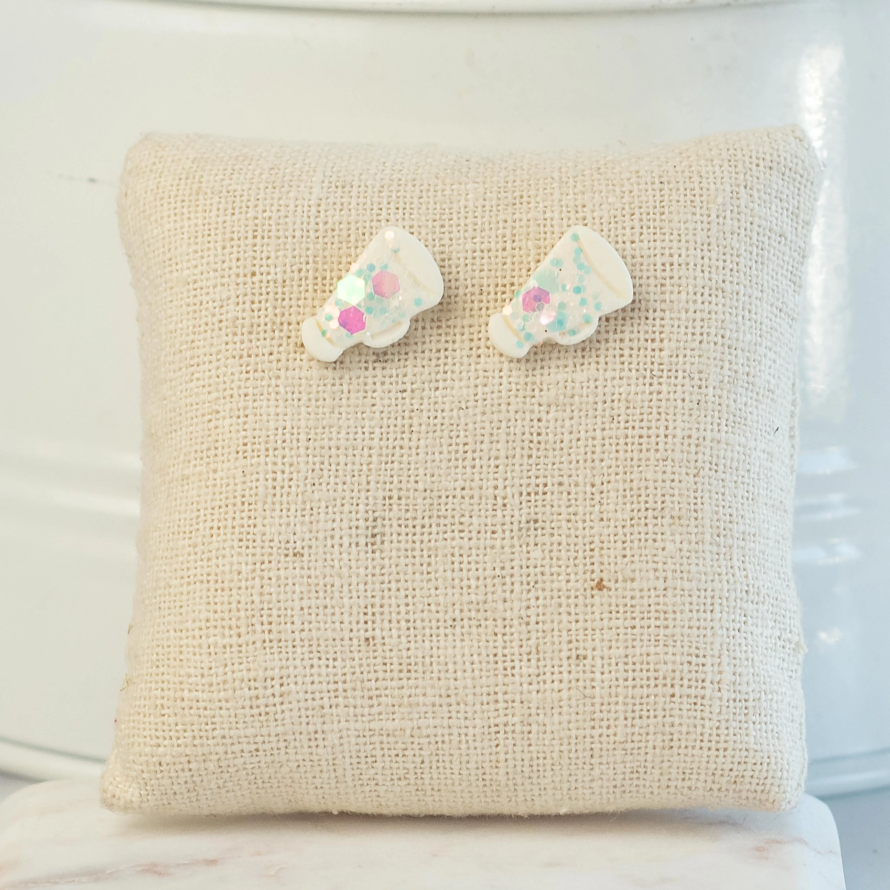 Handmade Cheer Megaphone Clay Stud Earrings