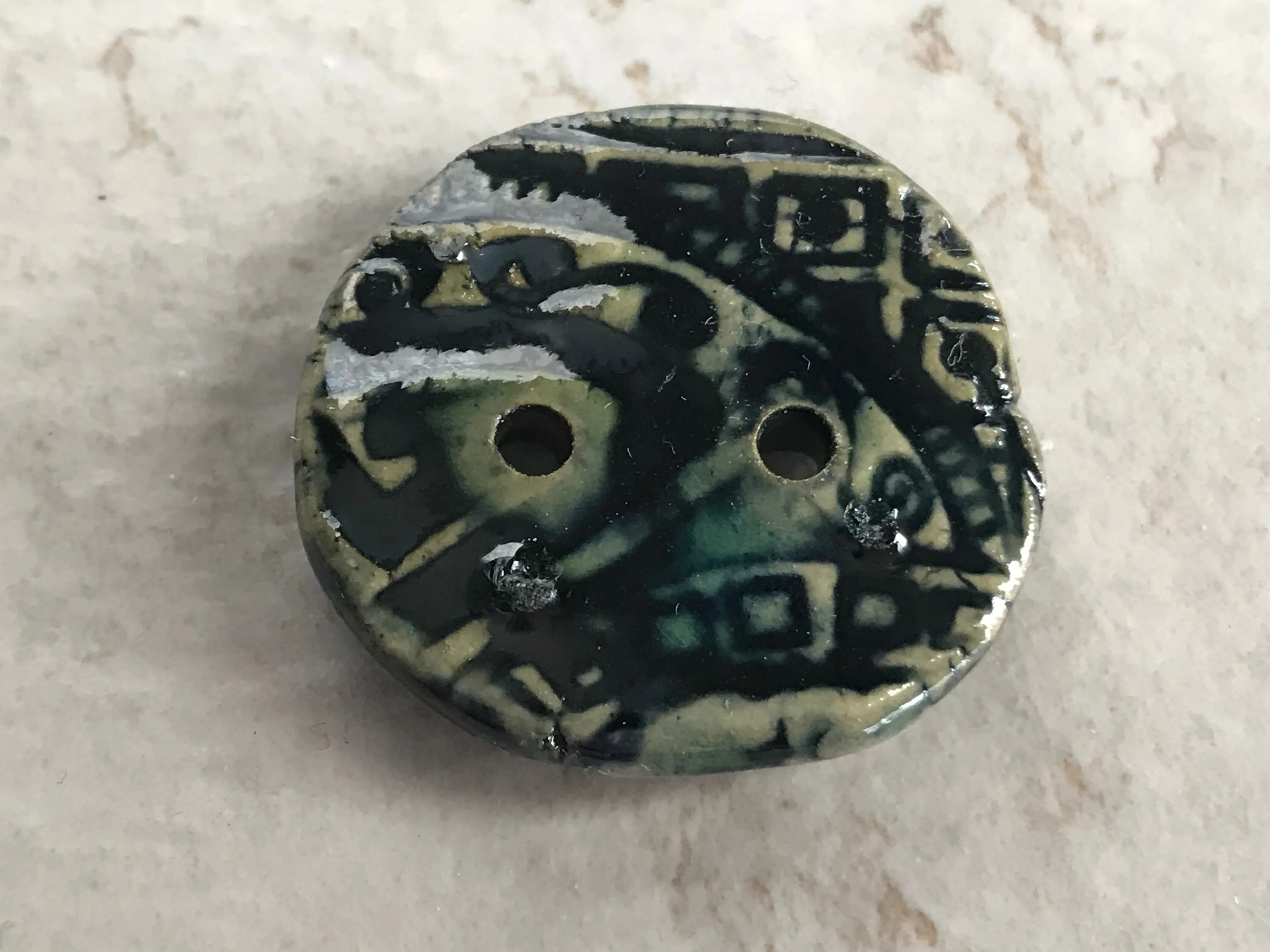 Handmade Emerald Green Button for Sewing or Jewelry Components