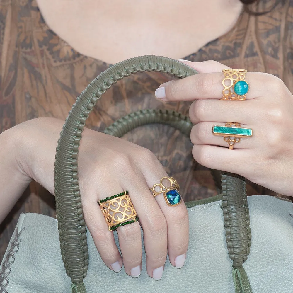 Handmade Gold Plated Silver Ring With Chrysocolla Gemstone