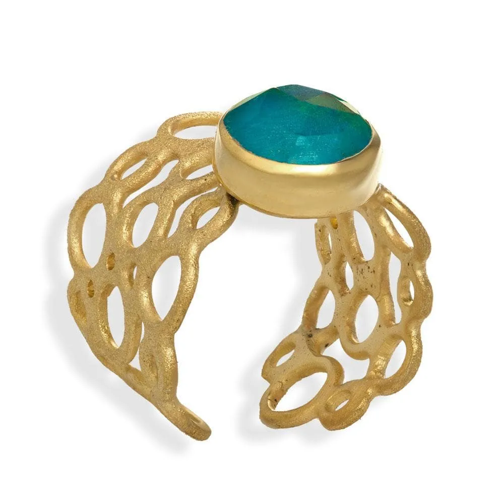 Handmade Gold Plated Silver Ring With Chrysocolla Gemstone