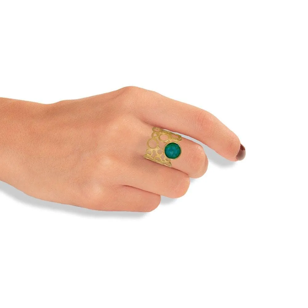 Handmade Gold Plated Silver Ring With Chrysocolla Gemstone