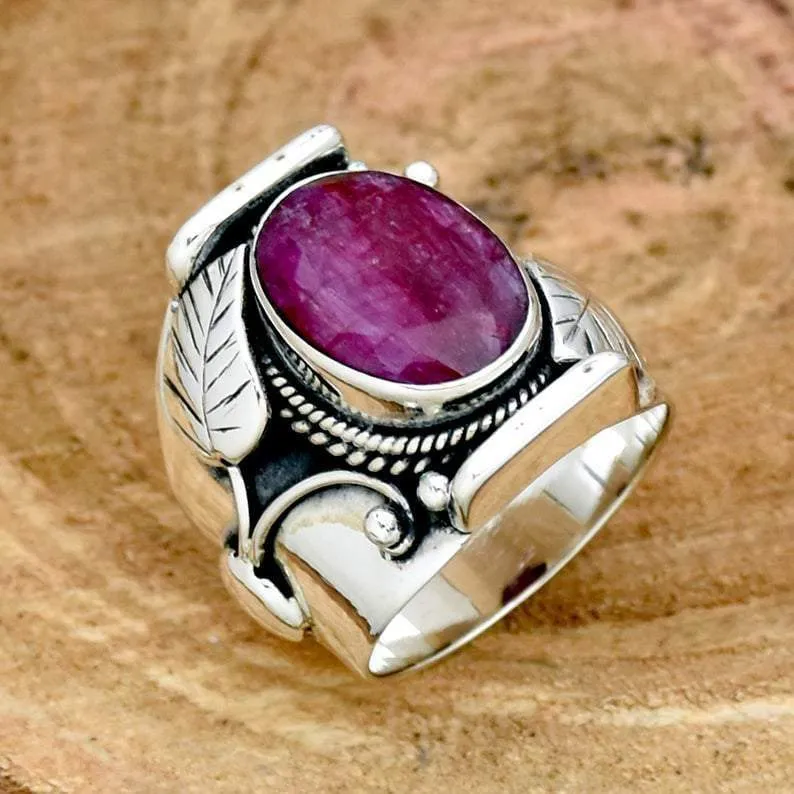 Handmade Leaf Ruby Ring