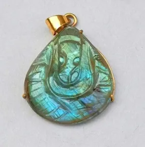 Handmade Natural Labradorite Gemstone Ganesh Pendant