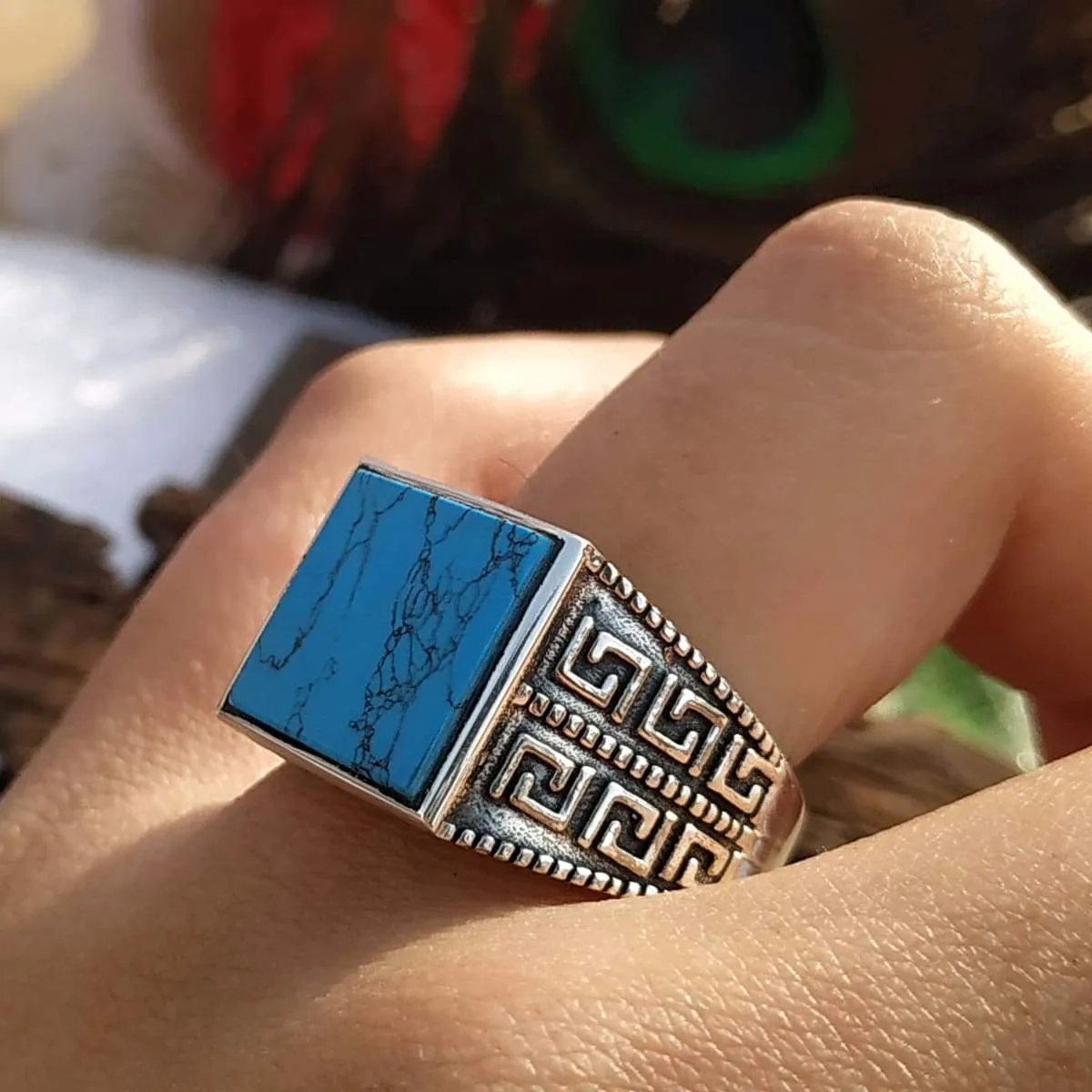 Handmade Turquoise Ring for Men