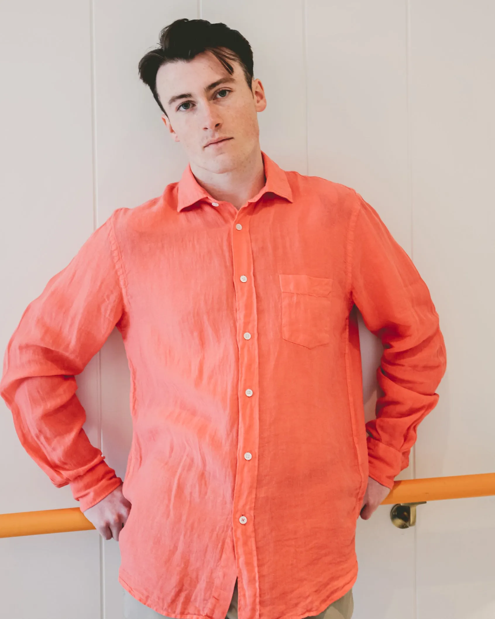 Hartford Faded Red Linen Shirt