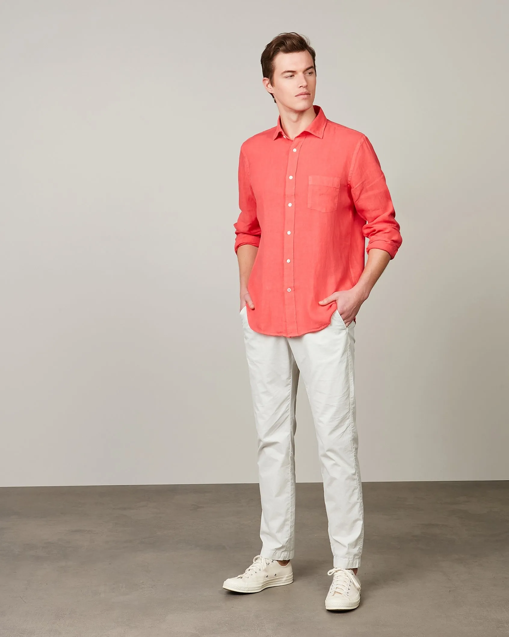 Hartford Faded Red Linen Shirt