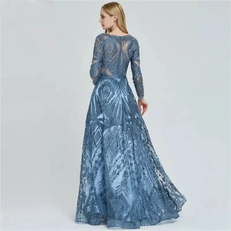 HENA - Luxury O-Neck Crystal Evening Gown