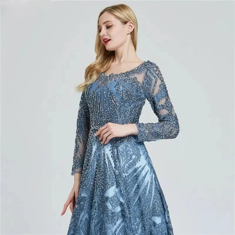 HENA - Luxury O-Neck Crystal Evening Gown