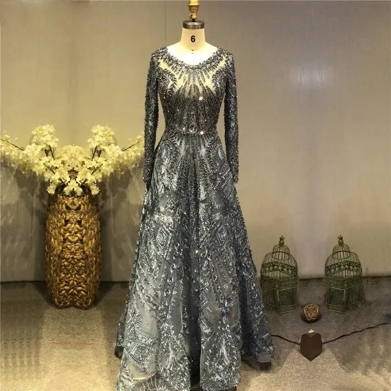 HENA - Luxury O-Neck Crystal Evening Gown