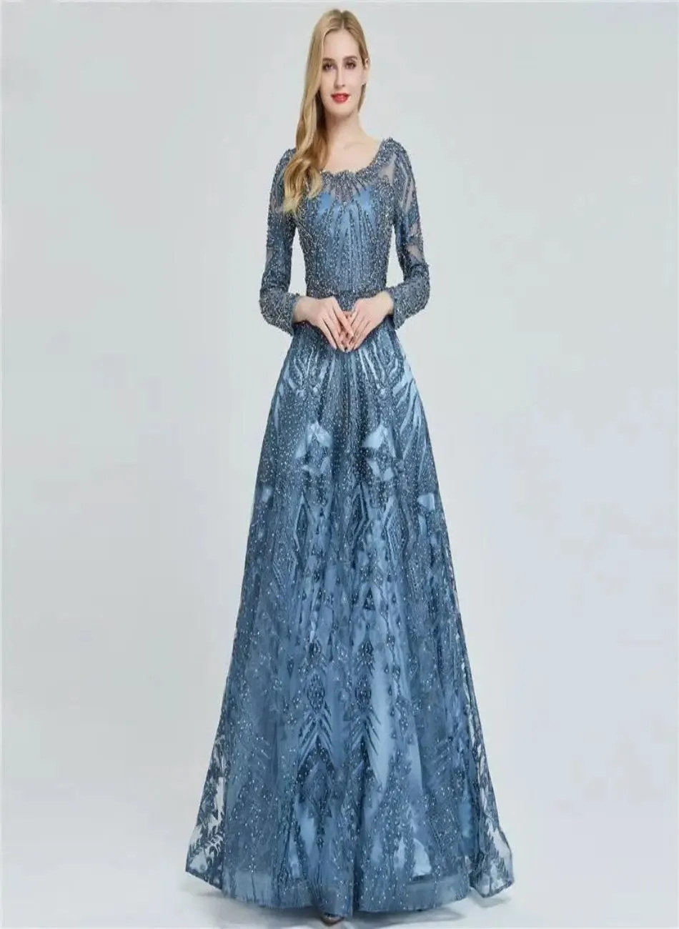 HENA - Luxury O-Neck Crystal Evening Gown