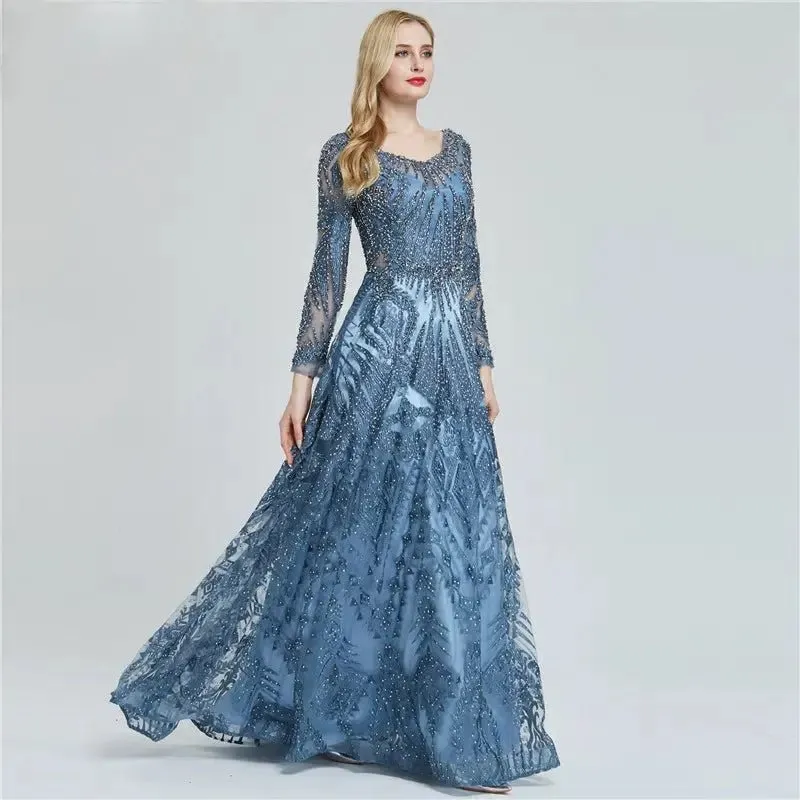 HENA - Luxury O-Neck Crystal Evening Gown