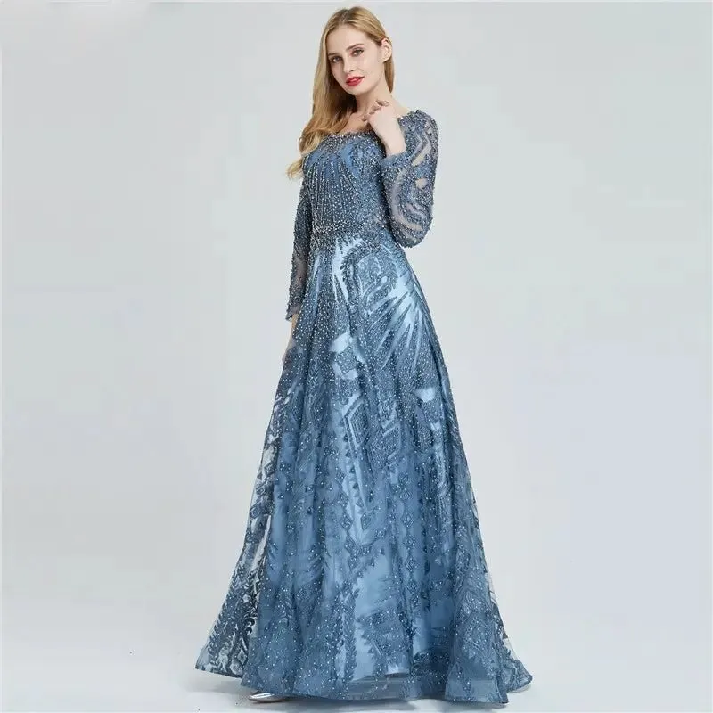 HENA - Luxury O-Neck Crystal Evening Gown