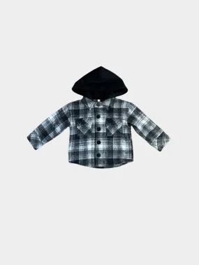 Hooded Shacket - Black Plaid