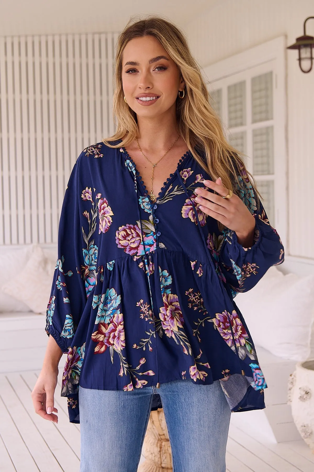 Jaase - Chloe Tunic Top Blouse Billowy Sleeve - Botanica Collection