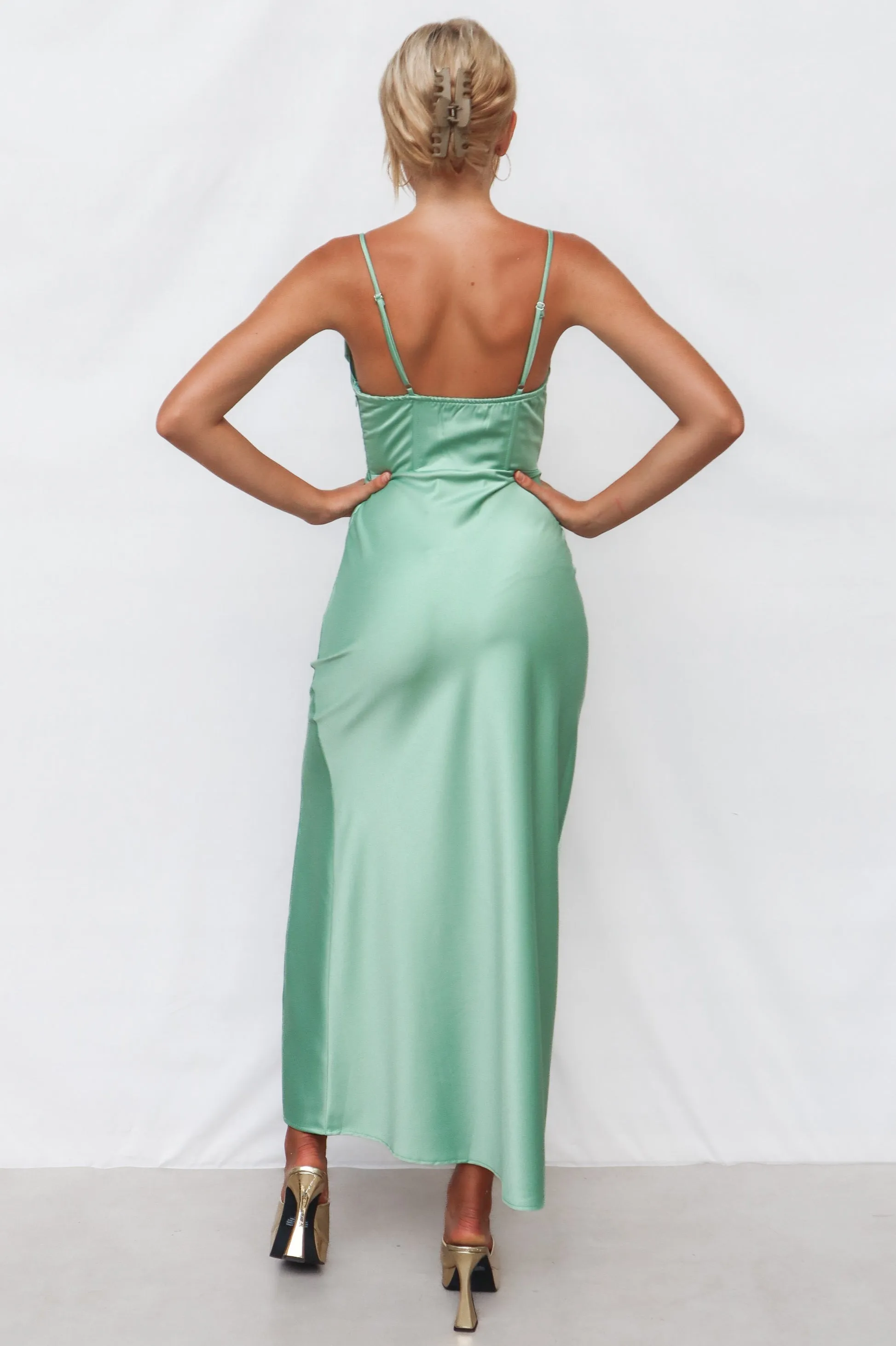 Kiki Satin Formal Dress - Sage