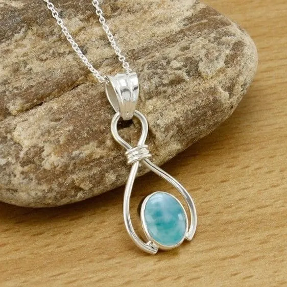 Larimar Oval Gemstone 925 Sterling Silver Handmade Pendant