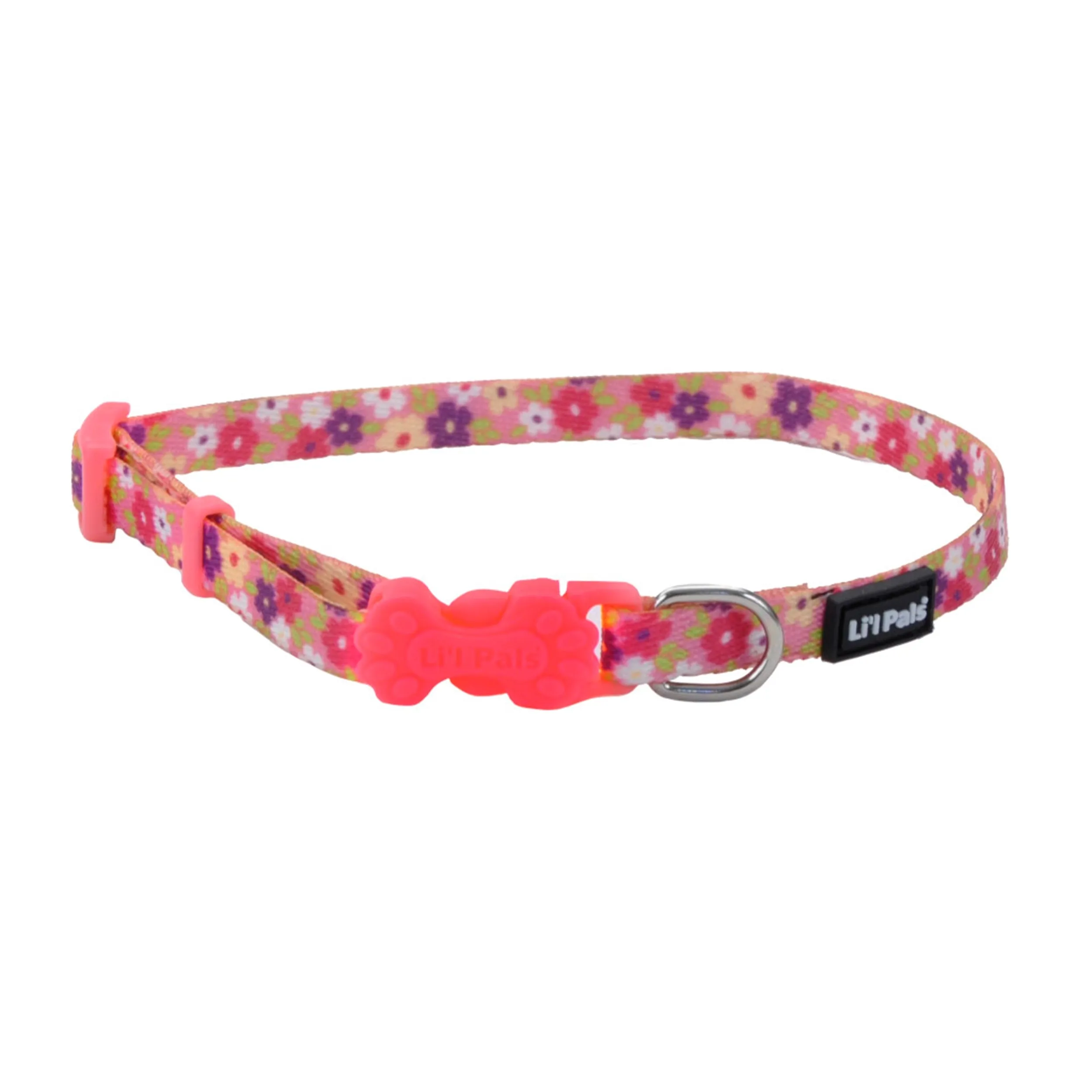 Li'l Pals Adjustable Patterned Dog Collar, Pink Daisy, Petite X-Small