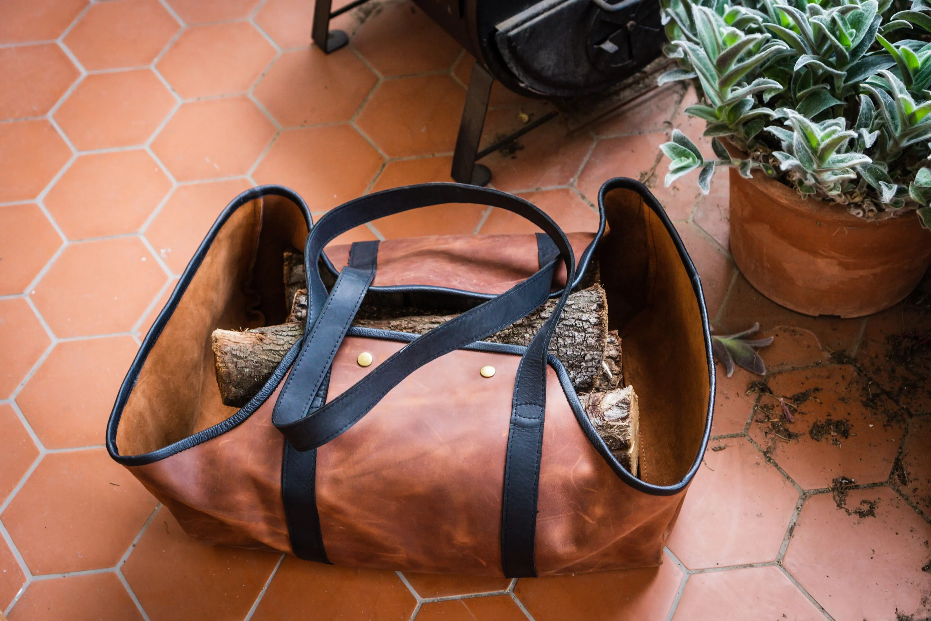 Log Carrier, Firewood Leather Bag, HandMade