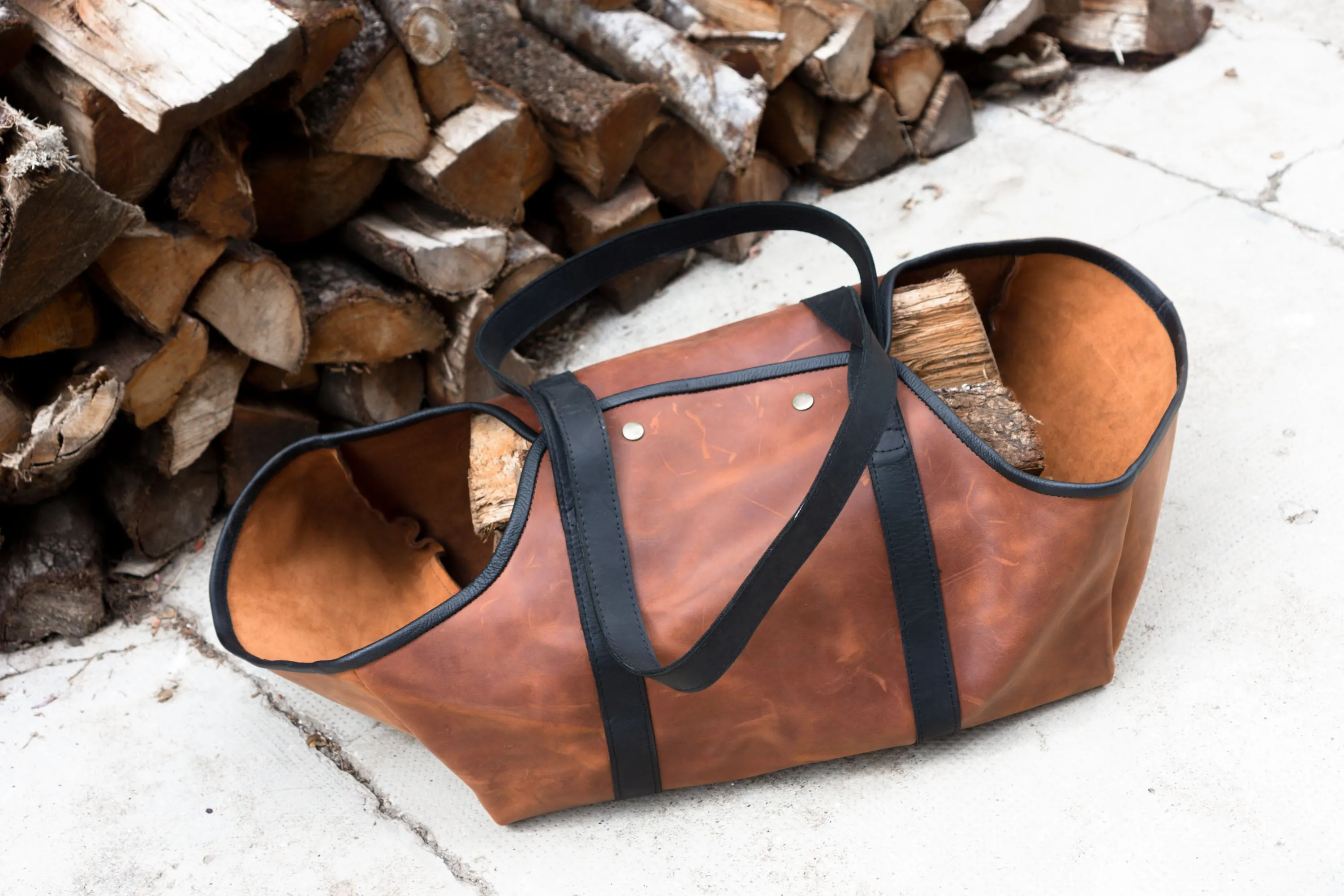 Log Carrier, Firewood Leather Bag, HandMade