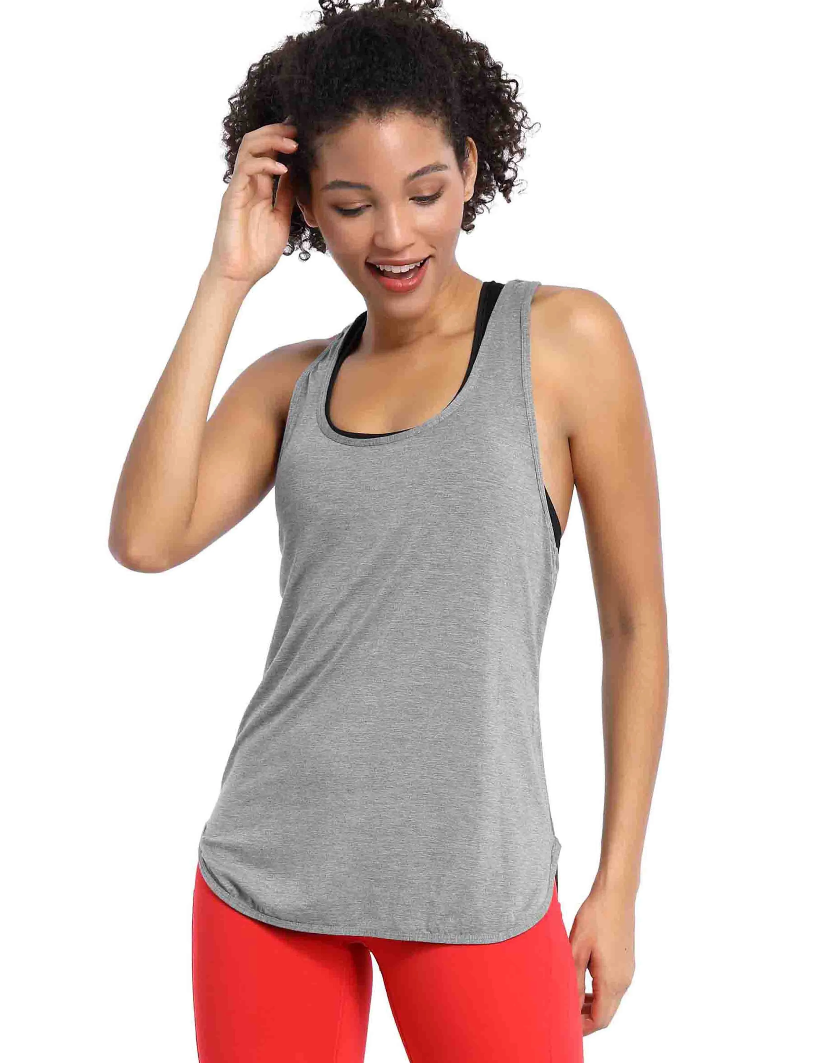 Loose Fit Racerback Tank Top heathergray_yogastudio