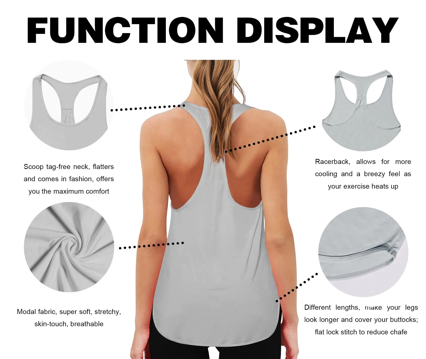 Loose Fit Racerback Tank Top lightgray_yogastudio