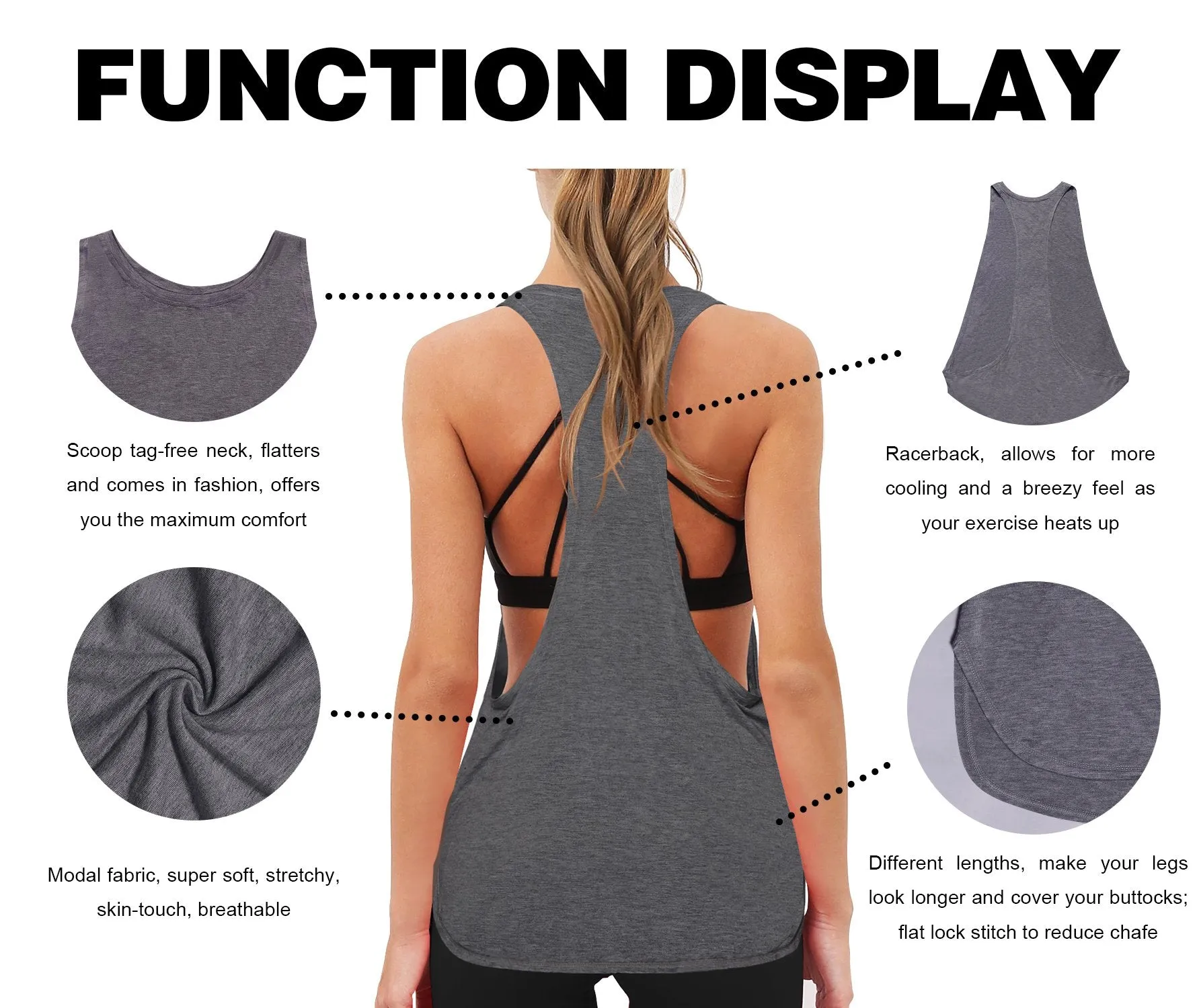 Low Cut Loose Fit Tank Top heathercharcoal ins_yogastudio