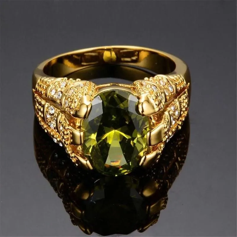 Luxury Big Fashion Male Oval Peridot Ring