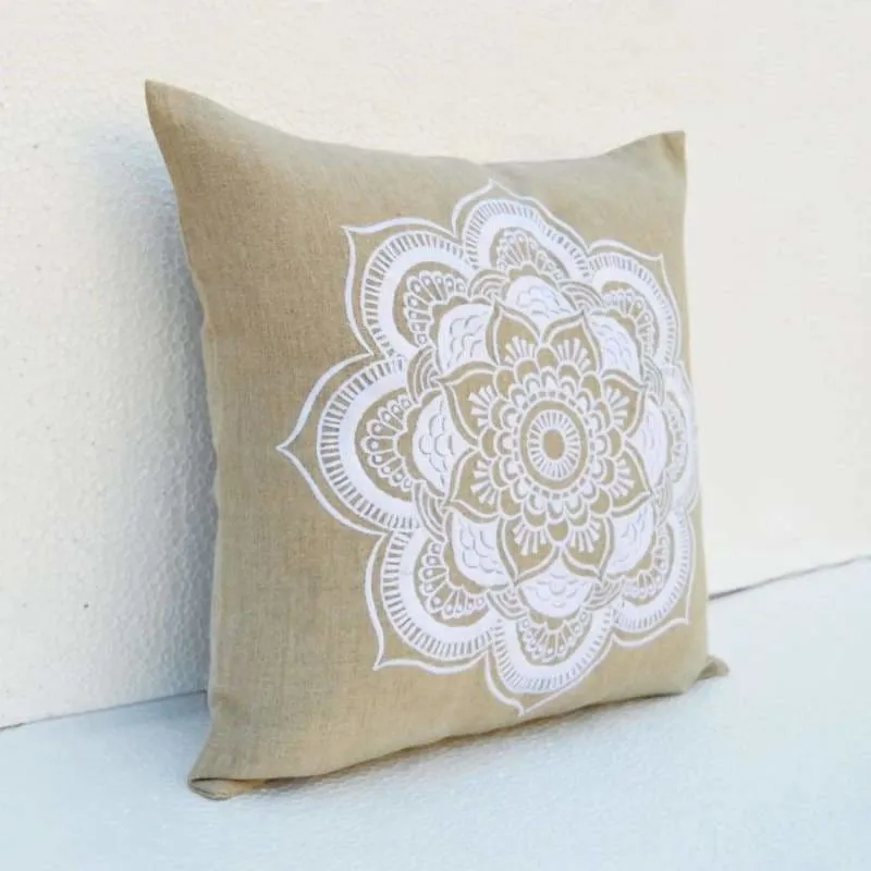 Mandala linen handmade pillow cover