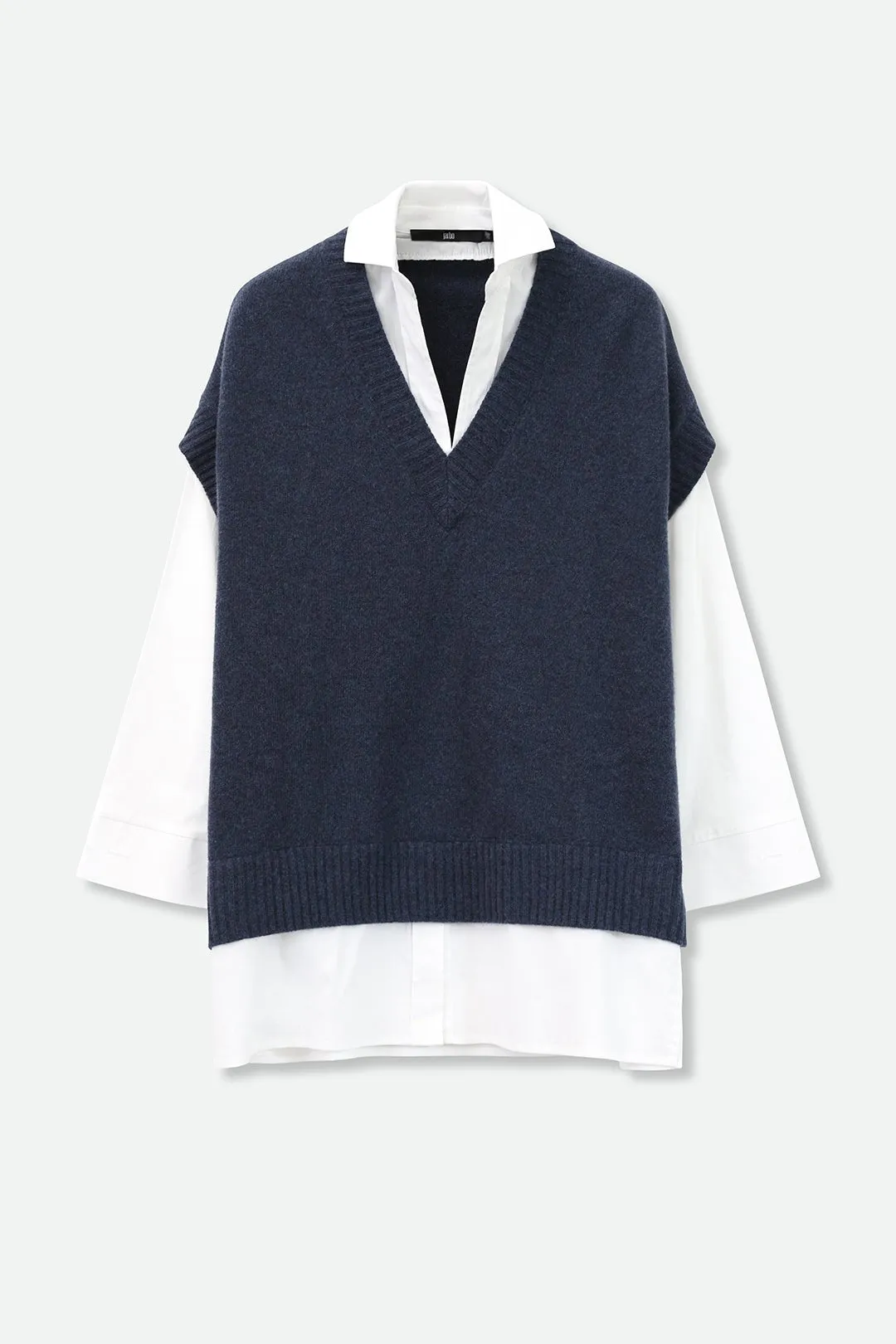 MAXIE SHIRTED VEST IN MERINO CASHMERE ZEGNA BARUFFA YARN WITH ITALIAN COTTON POPLIN