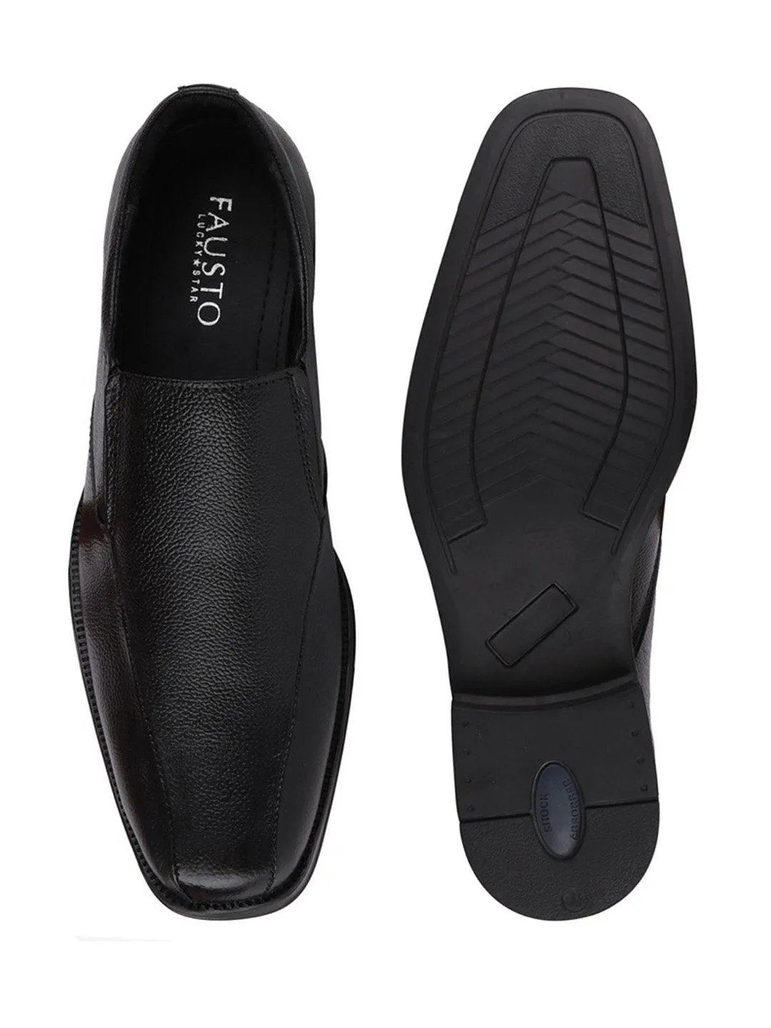 Men Black Plus Size Genuine Leather Formal Slip On Shoes