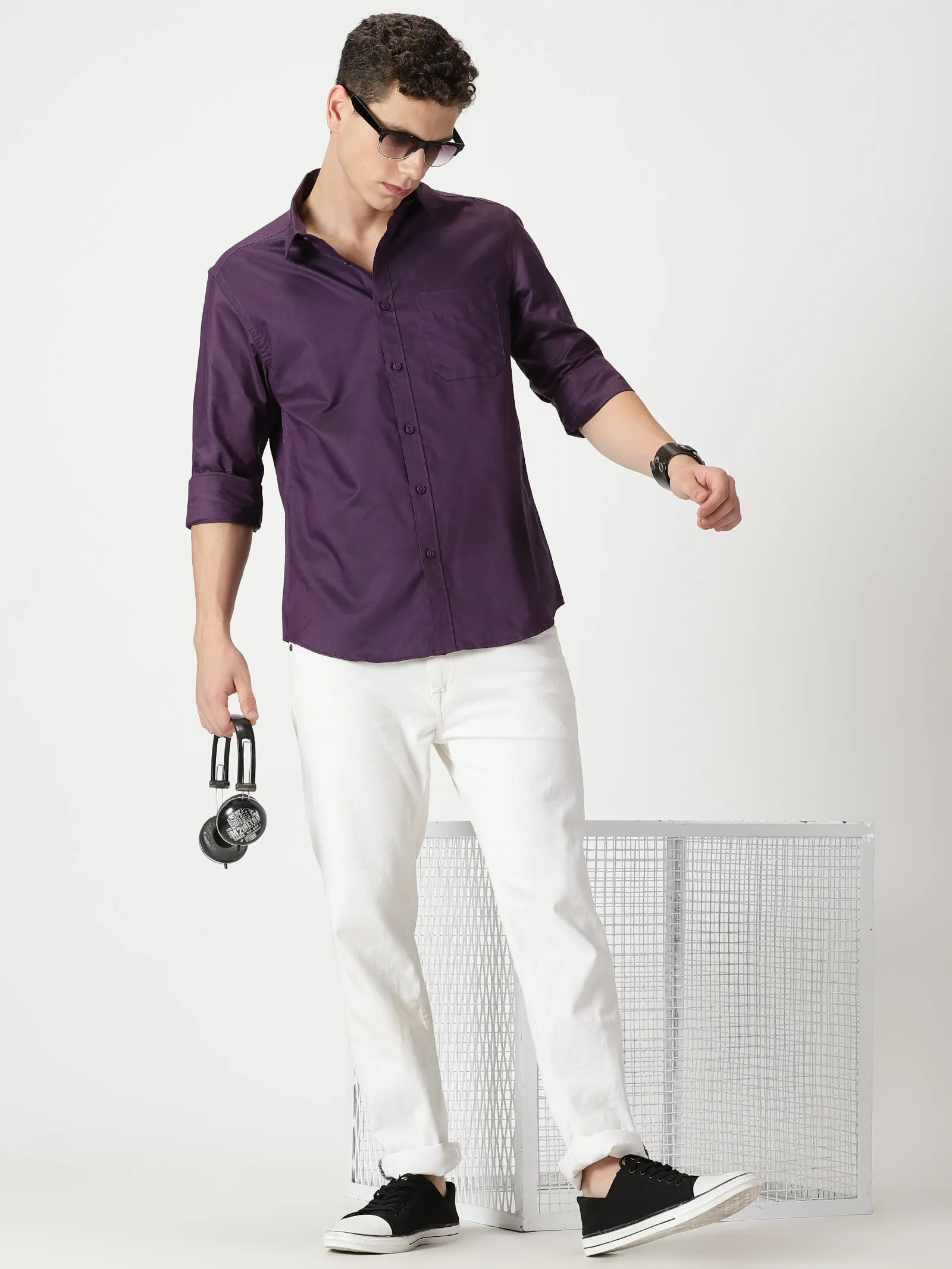 MEN'S  PURPLE PLAIN SLIM FIT SHIRT