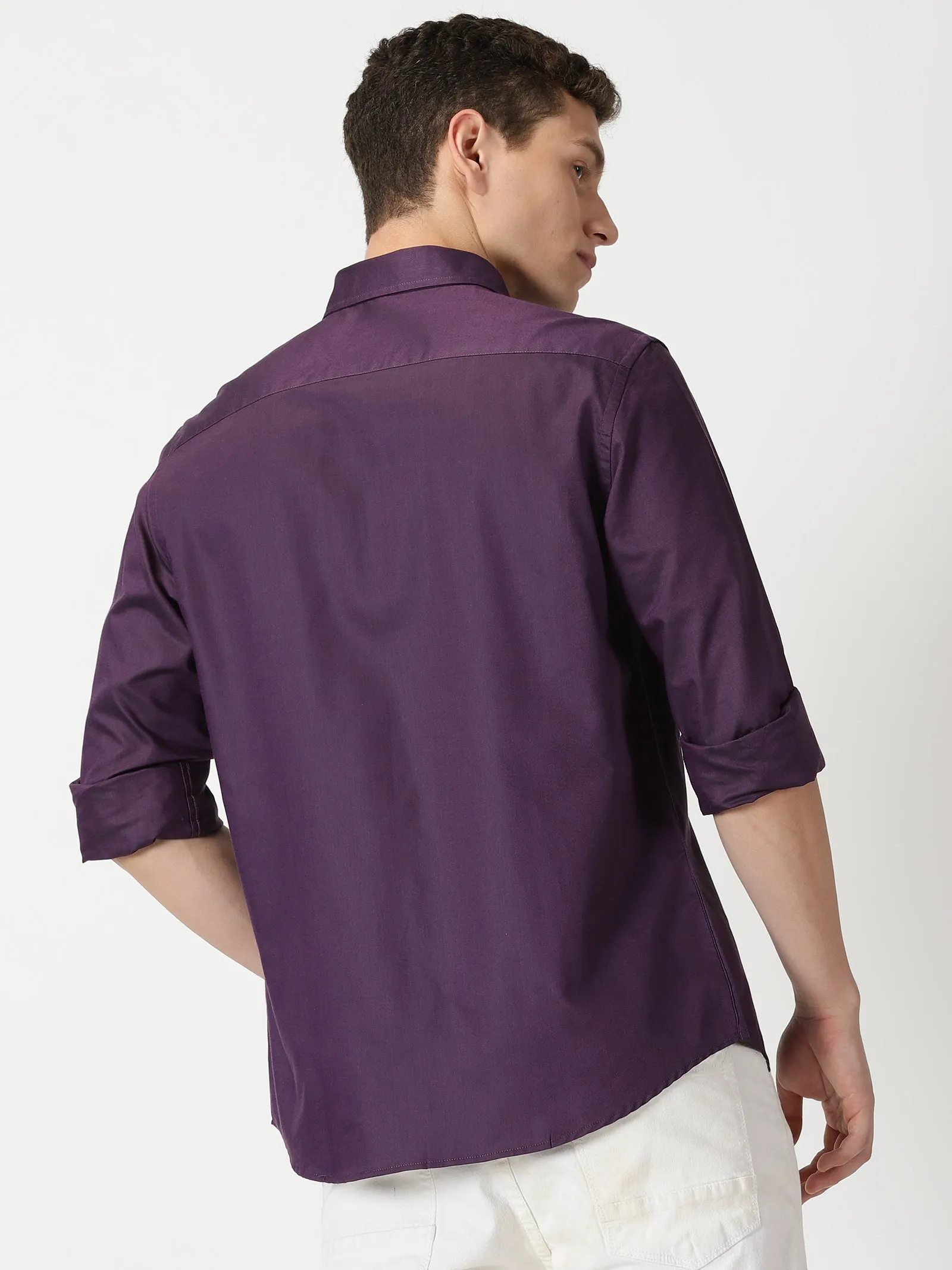 MEN'S  PURPLE PLAIN SLIM FIT SHIRT